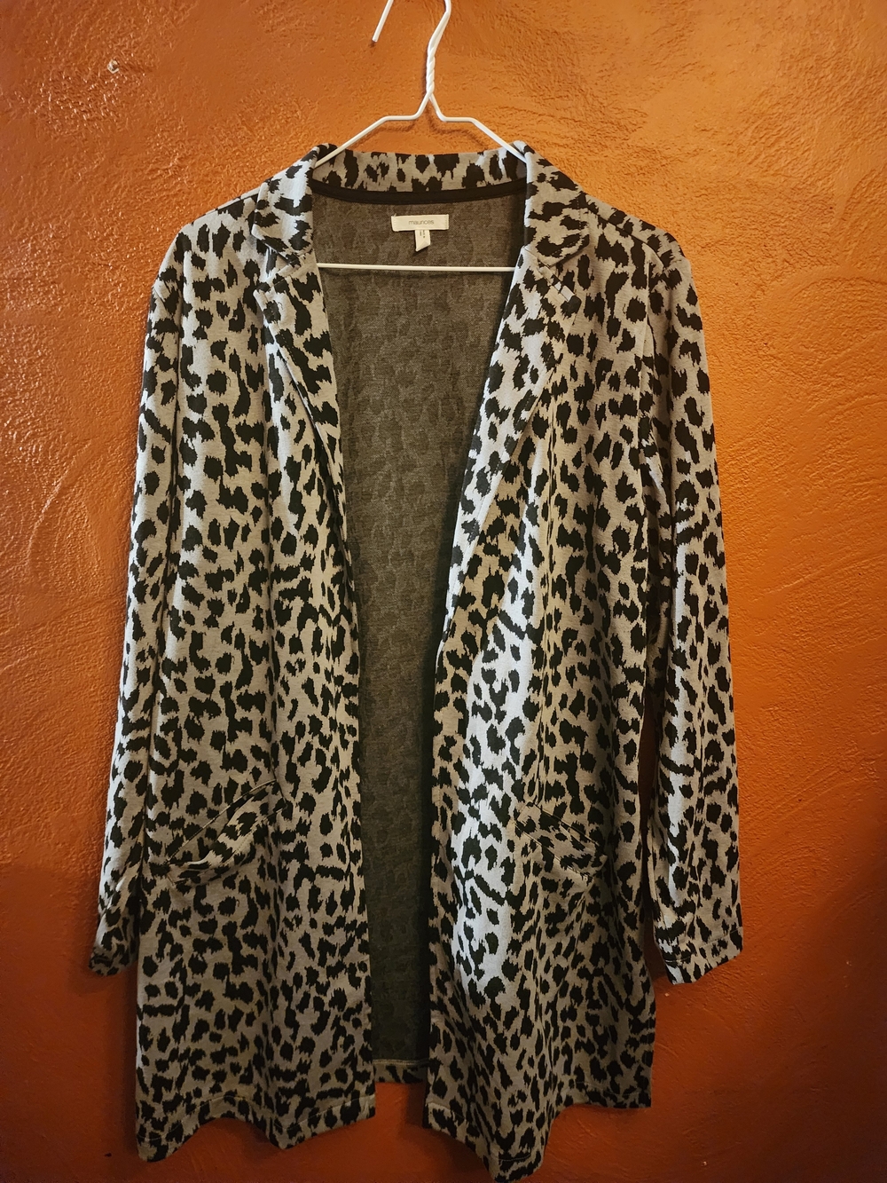 Leopard Print Open Front Blazer - Gray & Black